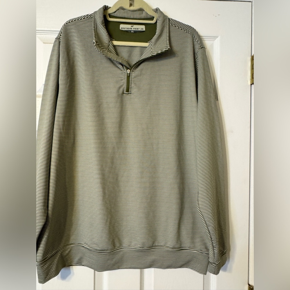 Southern Point Co Men’s Quarter Zip Pullover XL Green White Stripe